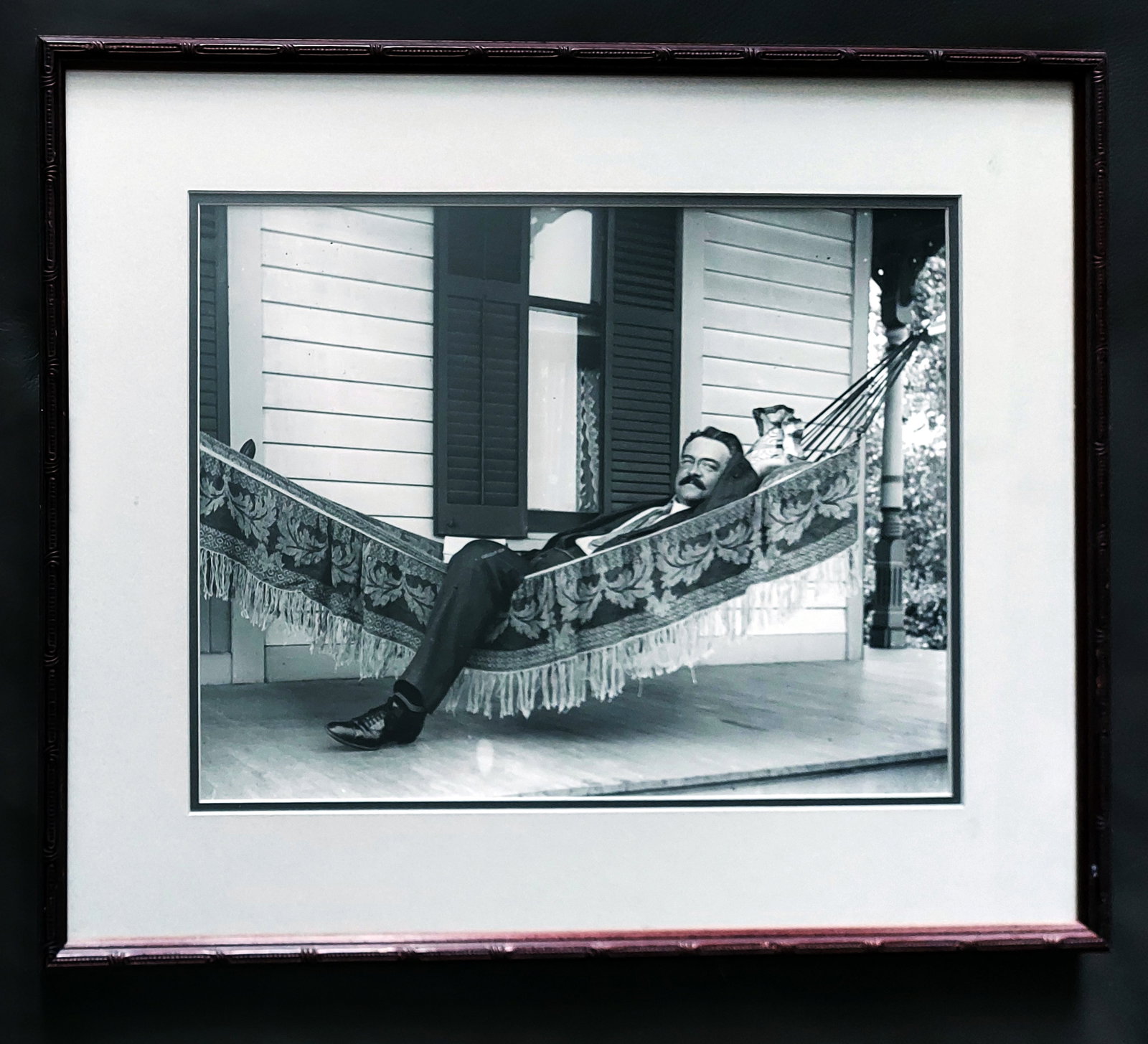 1910s Photograph of the Man in Hammock on the Terrace: Photograph of the Man in Hammock on the Terrace Silver Gelatin Print c.1910s Dimensions: Frame 19 x 16, Sight 13.5 x 10.5 inches.