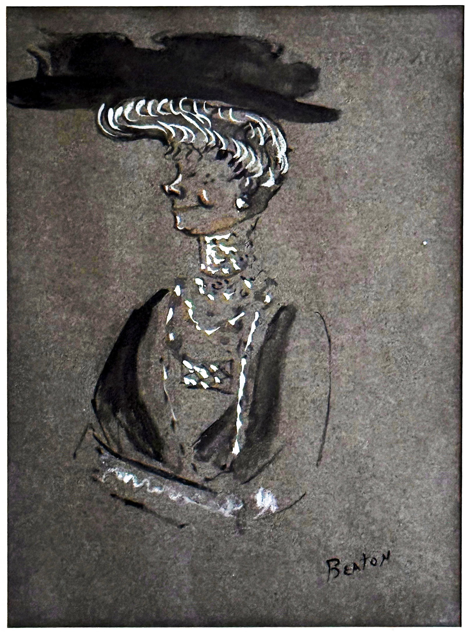 Cecil Beaton Ink & Watercolor Signed Inscribed Drawing, 1950s: Cecil Beaton (British, 1904 - 1980): Watercolor and Ink Drawing of costume designs for My Fair Lady, c.1955. Signed to the lower right: Beaton. Dimensions: Sight 12 x 9, Frame 17 x 14 inches. Sir