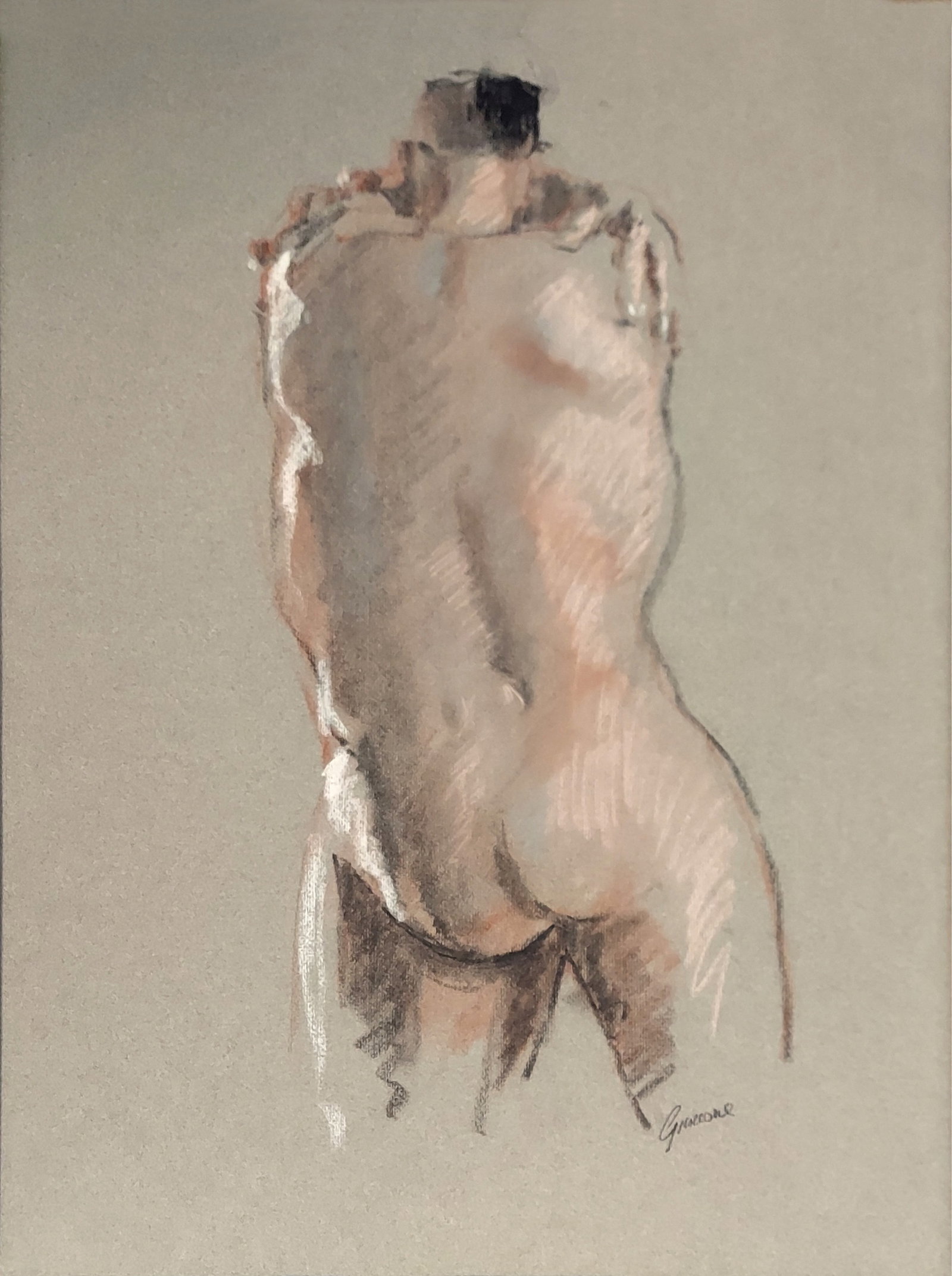 Thomas Giaccone: Embrace, 1990s Pastel on Paper: Thomas X. Giaccone (American, 1928 – 2019): Embrace. Pastel on Paper, 1990s Signed by the artist on the lower right. Sheet 24 x 18, Frame 25 x 19 inches. Thomas X. Giaccone (American, 1928 ̵