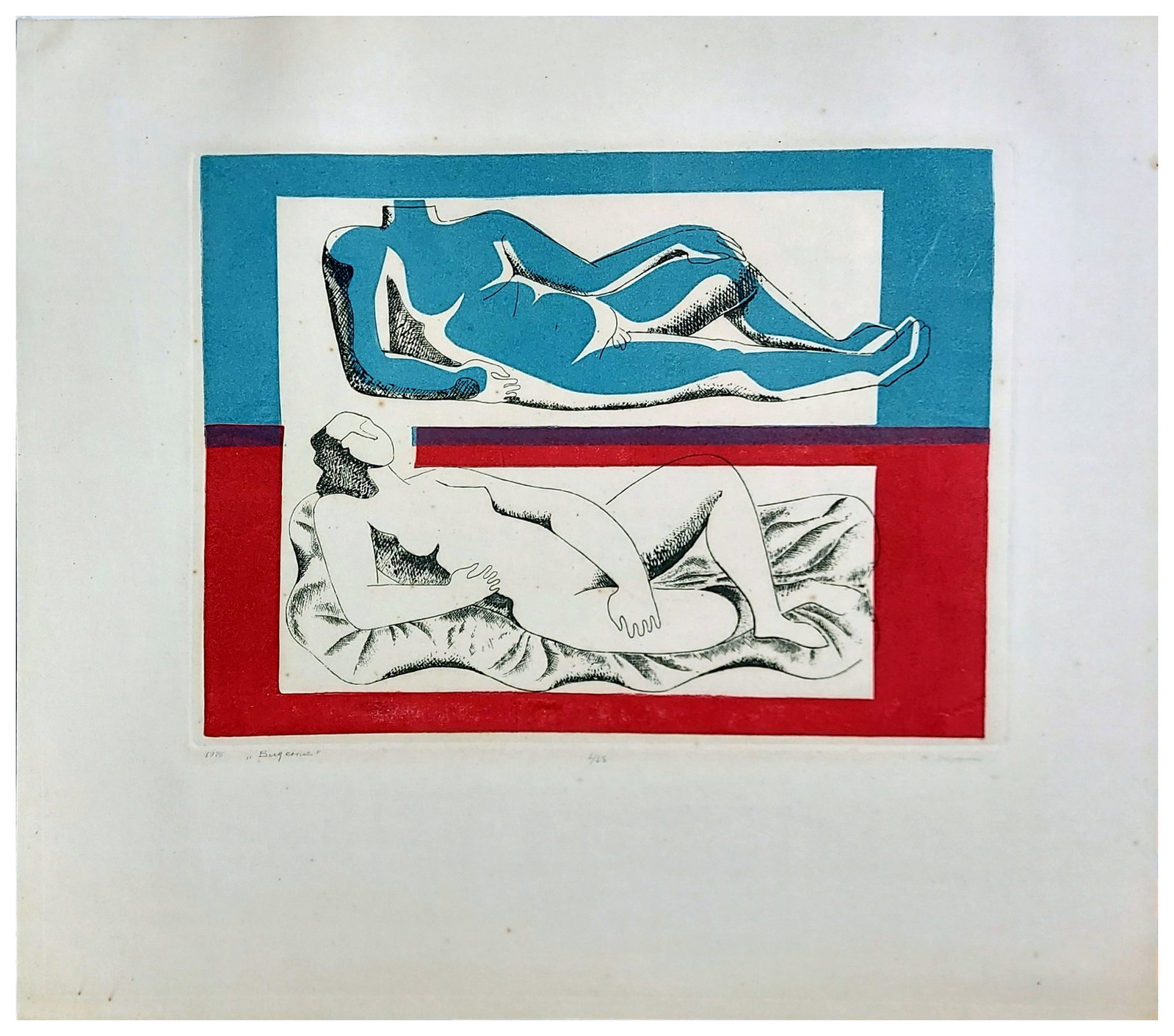 Vladimir Viderman: Vision, 1976 Color Linocut 1/15: Vladimir Viderman: Vision, 1976 Color Linocut 1/15. Signed, dated, numbered in Russian at the lower margin: 1976 “Vision” 1/15 V. Viderman Dimensions: Plate 7.5 x 10, Sheet 13.5 x 12 inche