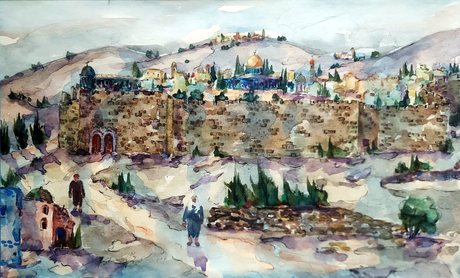 Nehemia Stenzel (1904-1991), Jerusalem, Watercolor (1 of 3)