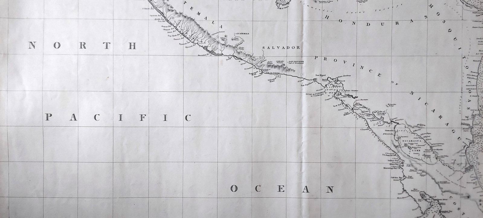 North Pacific Ocean 1855 British Admiralty Nautical Chart: Scarce Original 1855 British Admiralty Nautical Chart: North Pacific Ocean: Provinces of Tlascala, Guaxaca, Tabasco, Guatemala, Salvador, Honduras, Costa Rica, Veragua, etc. London. Published accordin