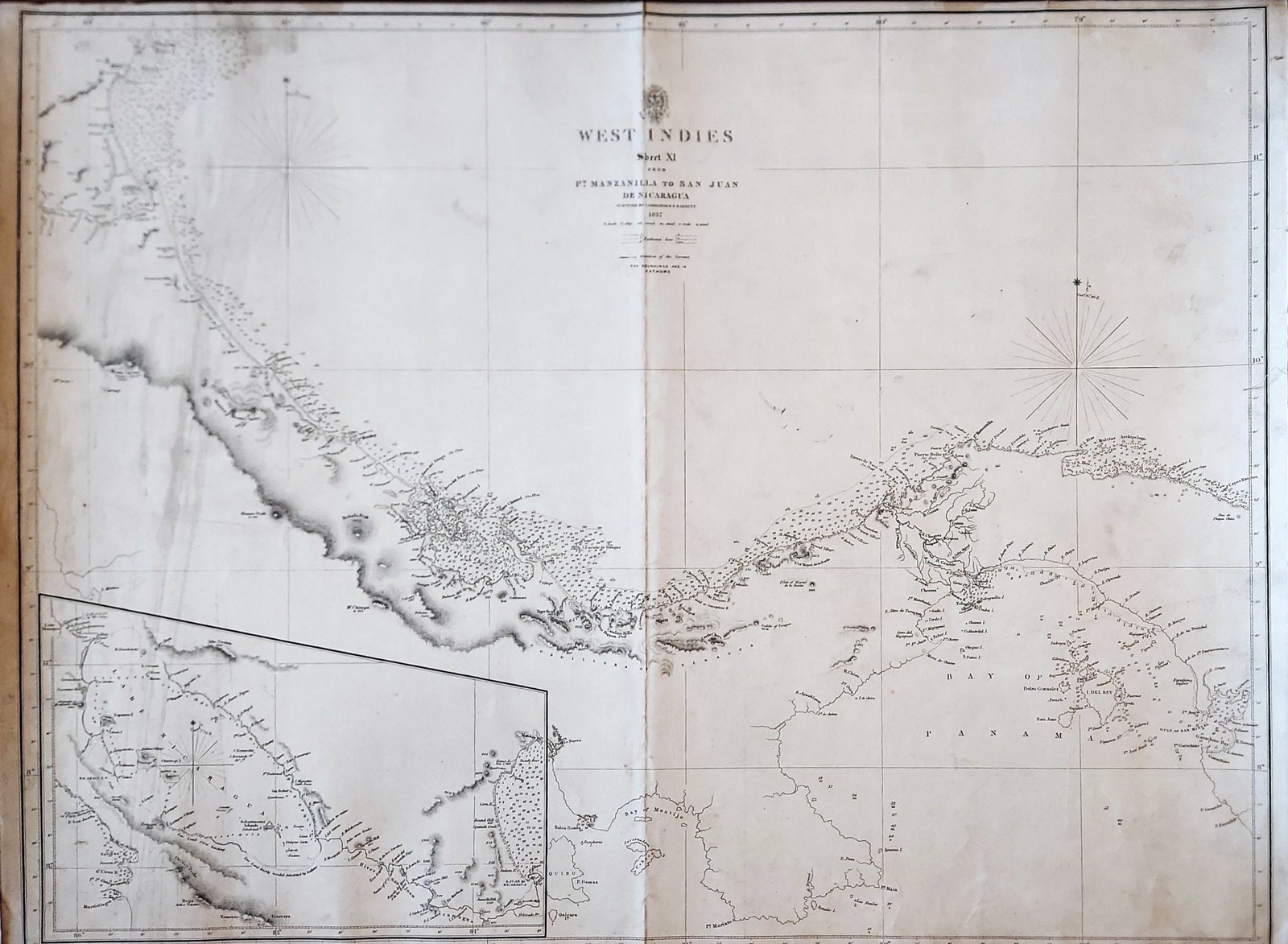 West Indies, Pt Manzanilla to San Juan 1844 British Admiralty Map (1 of 3)