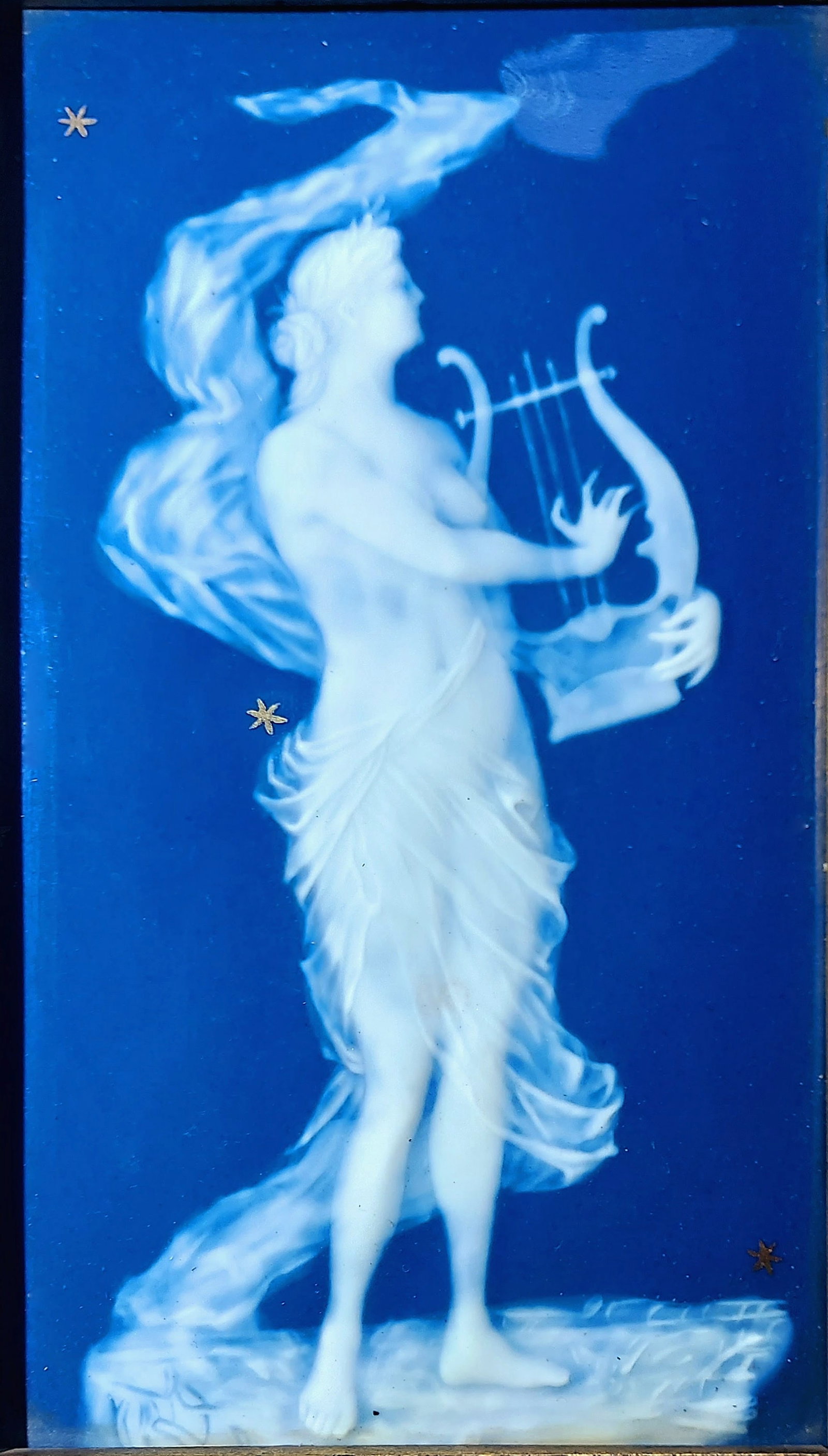 French Pâte-Sur-Pâte Blue-Ground Rectangular Neoclassical Plaque (1 of 2)