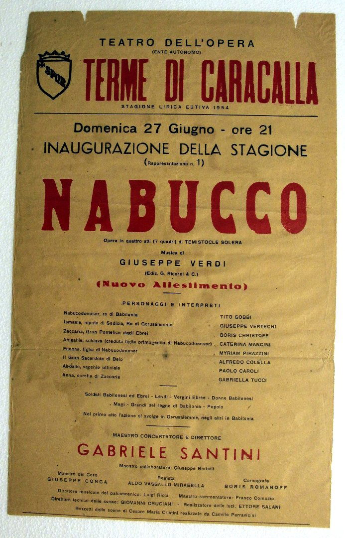 Opera Poster 1954 Nabucco Verdi Rome Italy
