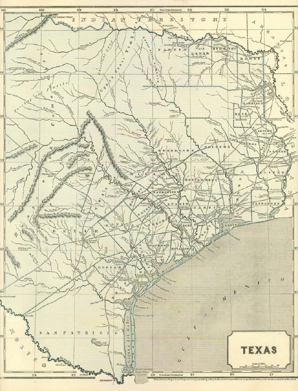 MORSE, Sidney E. & Samuel Breese. Map of Texas: 1844 Map of Texas by the Inventors of Cerography 97. [MAP]. MORSE, Sidney E. & Samuel Breese. Texas [below neat line] Entered According to Act of Congress in the Year 1844 by Sidney E. Morse and S
