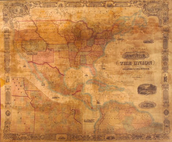 Johnson, New Map of the Union, 1857: Manifest Destiny Rolls on Rare Wall Map with California Gold Rush Iconography 104. [MAP]. JOHNSON, D. G[riffing] & A[lvin] J[ewett] Johnson. A New Map of the Union with the Adjacent Islands & Countrie