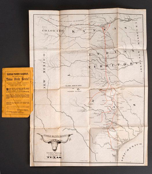 1872 Map For The Texas Cattle Trails - 6859768 1 X