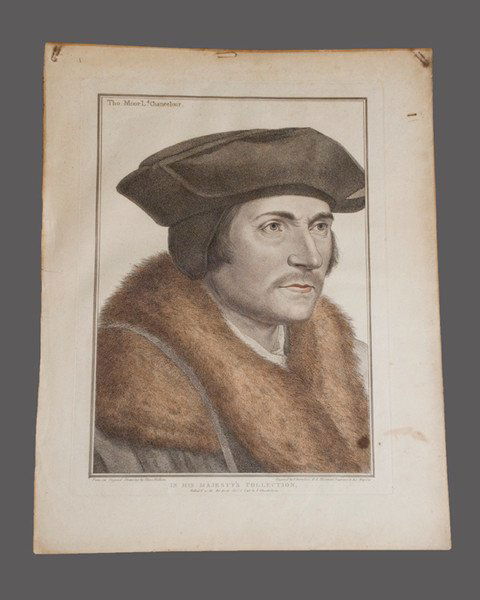 HOLBEIN. Tho: Moor L.d Chancelour....: 634. HOLBEIN, Hans (artist) & Francesco Bartolozzi (engraver). Tho: Moor L.d Chancelour. [in image at upper left] From an Original Drawing by Hans Holbein [lower left below
