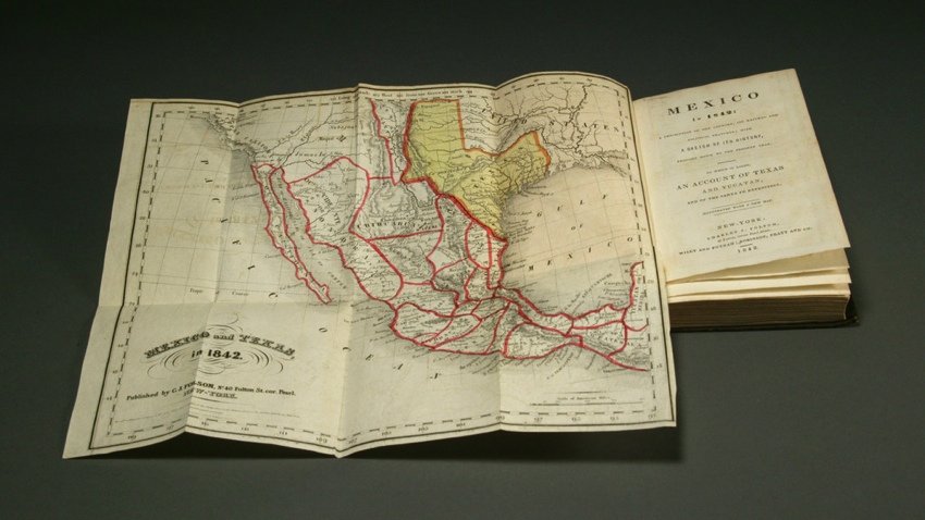 [FOLSOM, George]. Mexico in 1842.... 1842.: 147. [FOLSOM, George]. Mexico in 1842.... New York: Charles J. Folsom; Wiley and Putnam; Robinson, Pratt and Co., 1842. [1-5] 6-256 pp., folding lithograph map, original color (outline coloring of Mex