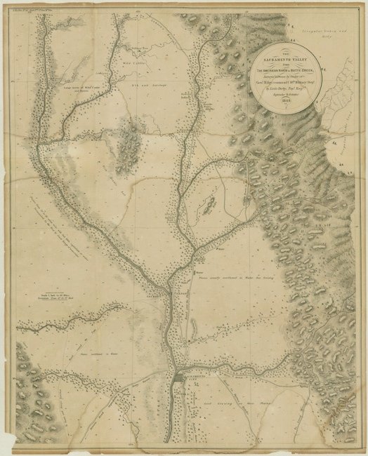 [MAP]. DERBY. Sacramento Valley. [Washington, 1850].: 281. [MAP]. DERBY, [George Horatio]. The Sacramento Valley from the American River to Butte Creek, Surveyed and Drawn by Order of Genl. Riley, commang. 10th. Military Dept. by Lieut: