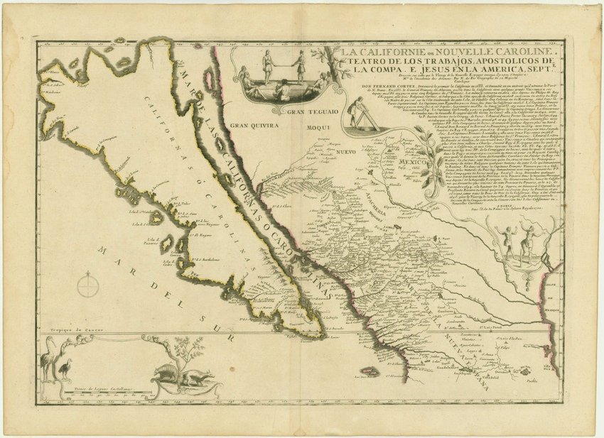 [MAP]. FER. La Californie ou Nouvelle Caroline. 1720: 293. [MAP]. FER, Nicolas de. La Californie ou Nouvelle Caroline. Teatro de los trabajos, apostolicos de la Compa. de Jesus en la America, Septe. Dressée sur celle que le Viceroy de la Nouvelle 
