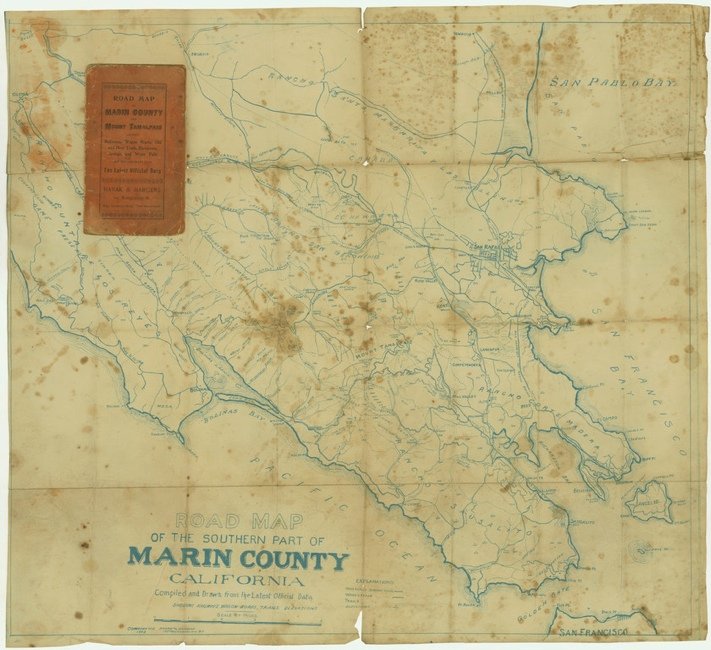 [MAP]. HANAK AND HARGENS. Marin County. 1903.: 309. [MAP]. HANAK AND HARGENS. Road Map of the Southern Part of Marin County California Compiled and Drawn from the Latest Official Data Showing Railways, Wagon Roads, Trails, Elevations.... San Franc