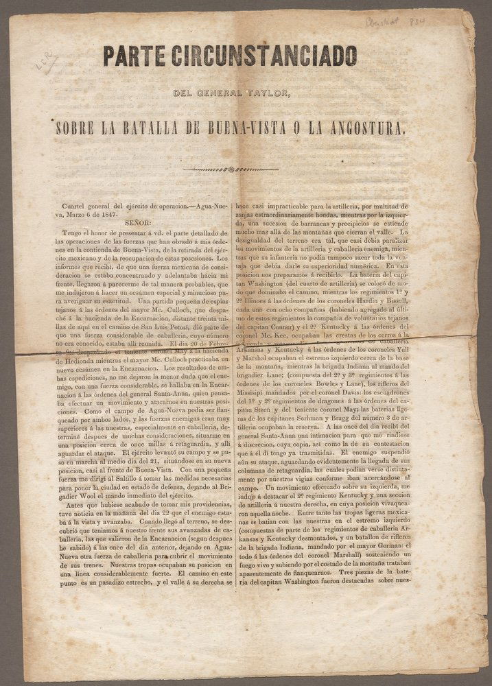 [BUENA VISTA]. TAYLOR. Parte circunstanciado. (1 of 2)