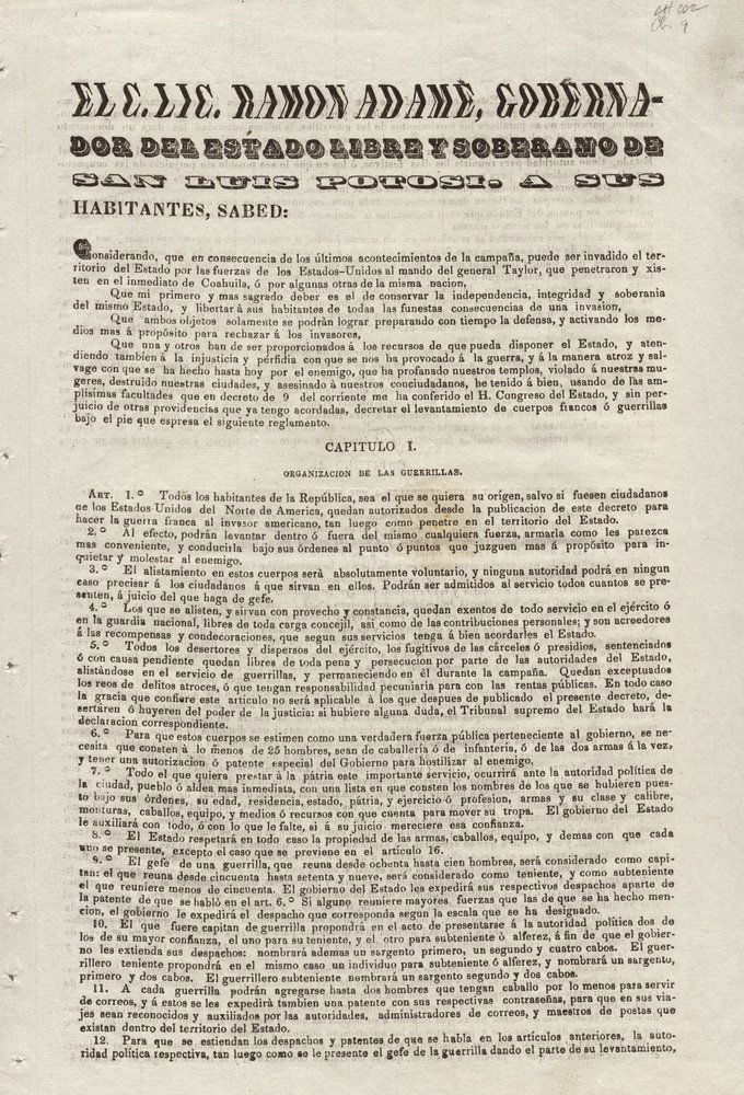 [GUERRILLAS]. ADAME. El C. Lic. Adame.... [1847] (1 of 2)