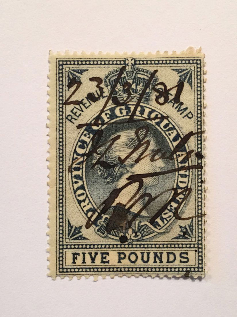 RARE Griqualand West 5 Pound Revenue stamp. (1 of 3)