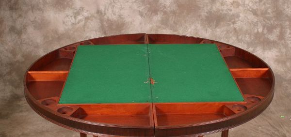 Folding mahogany poker table-top: Folding mahogany poker table-top; fits standard size card table and folds for easy storage; needs felt replacement