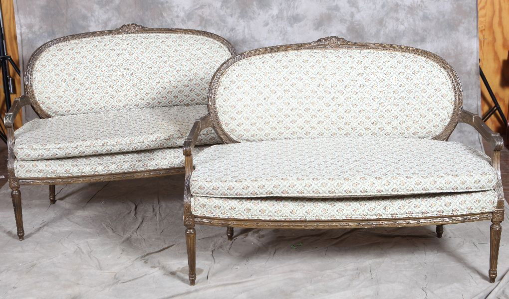 Pair French style settees 2x LXVI: 49x27x37h