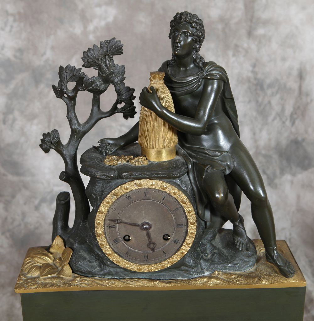 19th C Figural bronze mounted clock: Dore & Painted17.5 inches tall