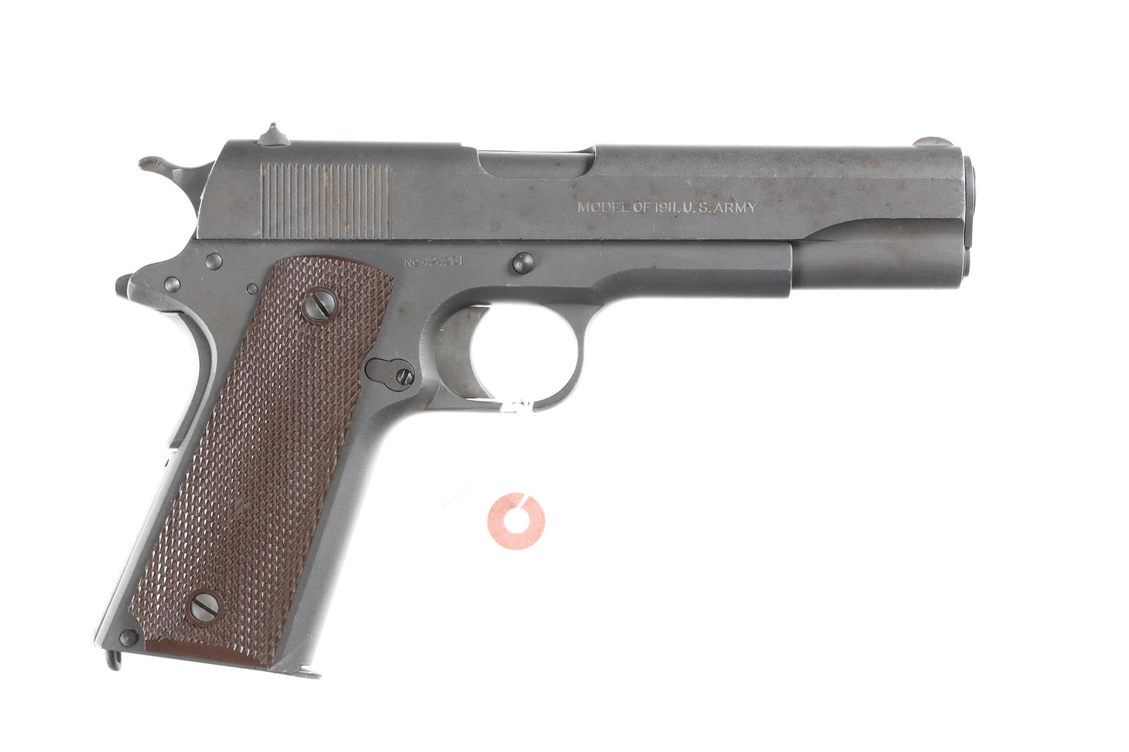 Colt 1911 Government Pistol .45 ACP: .45 ACP Serial # 424261 Augusta Arsenal refurbished with parkerized finish, fiber brown checkered grips. Fine overall condition as refurbished, mfg in 1918. Barrel 5" C&R