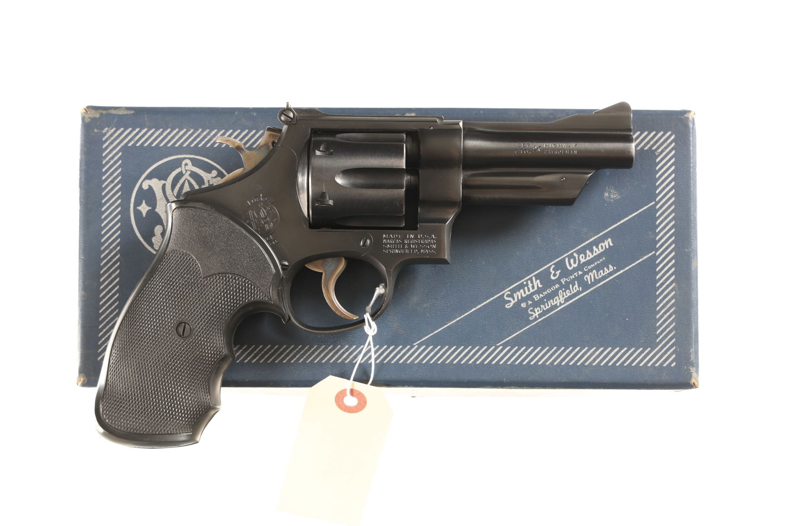 Smith & Wesson 28-2 Highway Patrolman Revolv: .357 mag Serial # N94052 Very fine with light muzzle wear and high point finish losses from carry, a small 9 digit social security number has been engraved on left side under cylinder, otherwise very