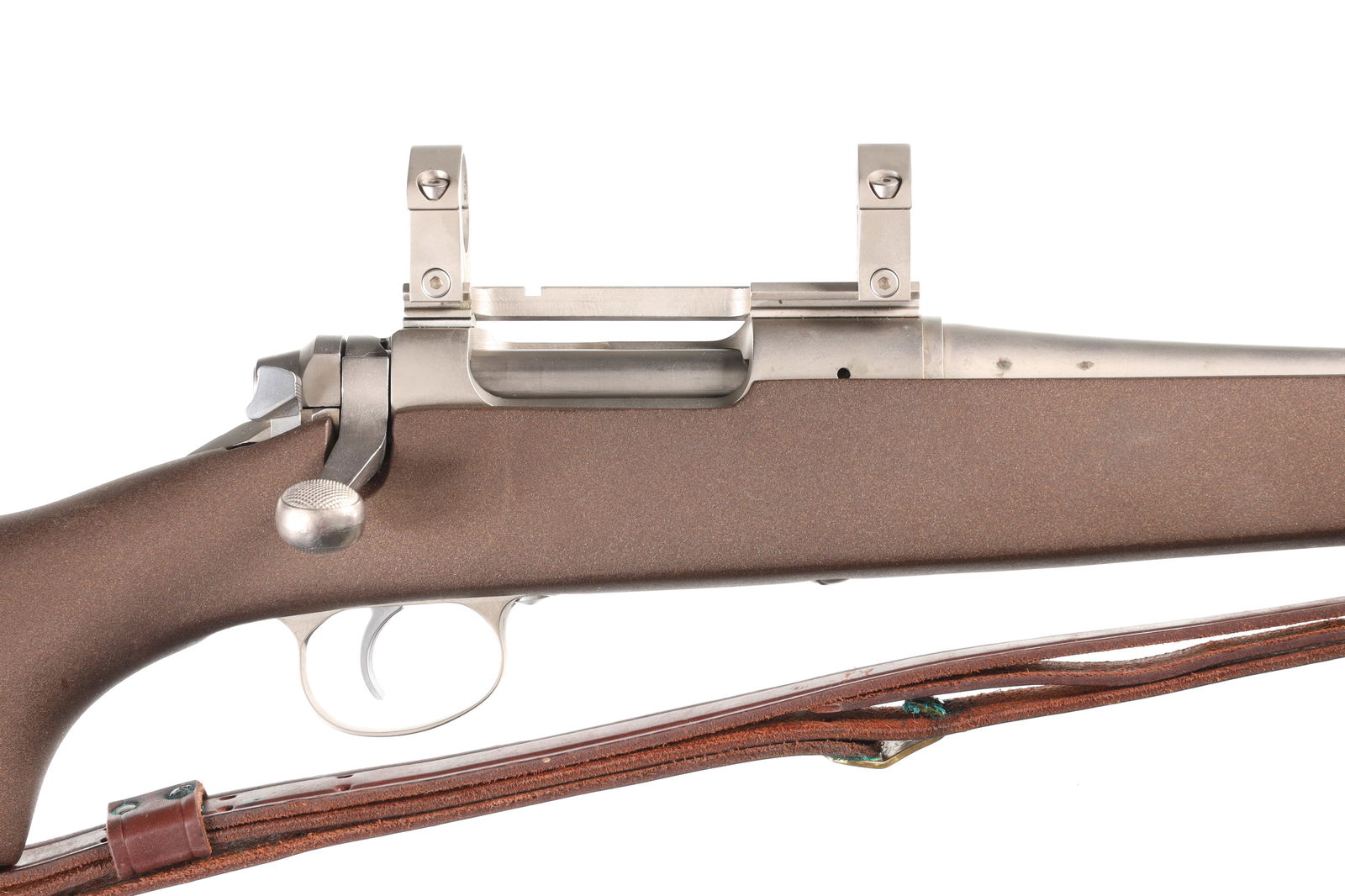 Remington Custom 600 Bolt Rifle .243 win: .243 win Serial # A6545360 Custom built by Brown Precision with satin nickel finish and lightweight Brown precision synthetic stock, Very reminiscent of the A-Square ultra light carbines. Excellent ov