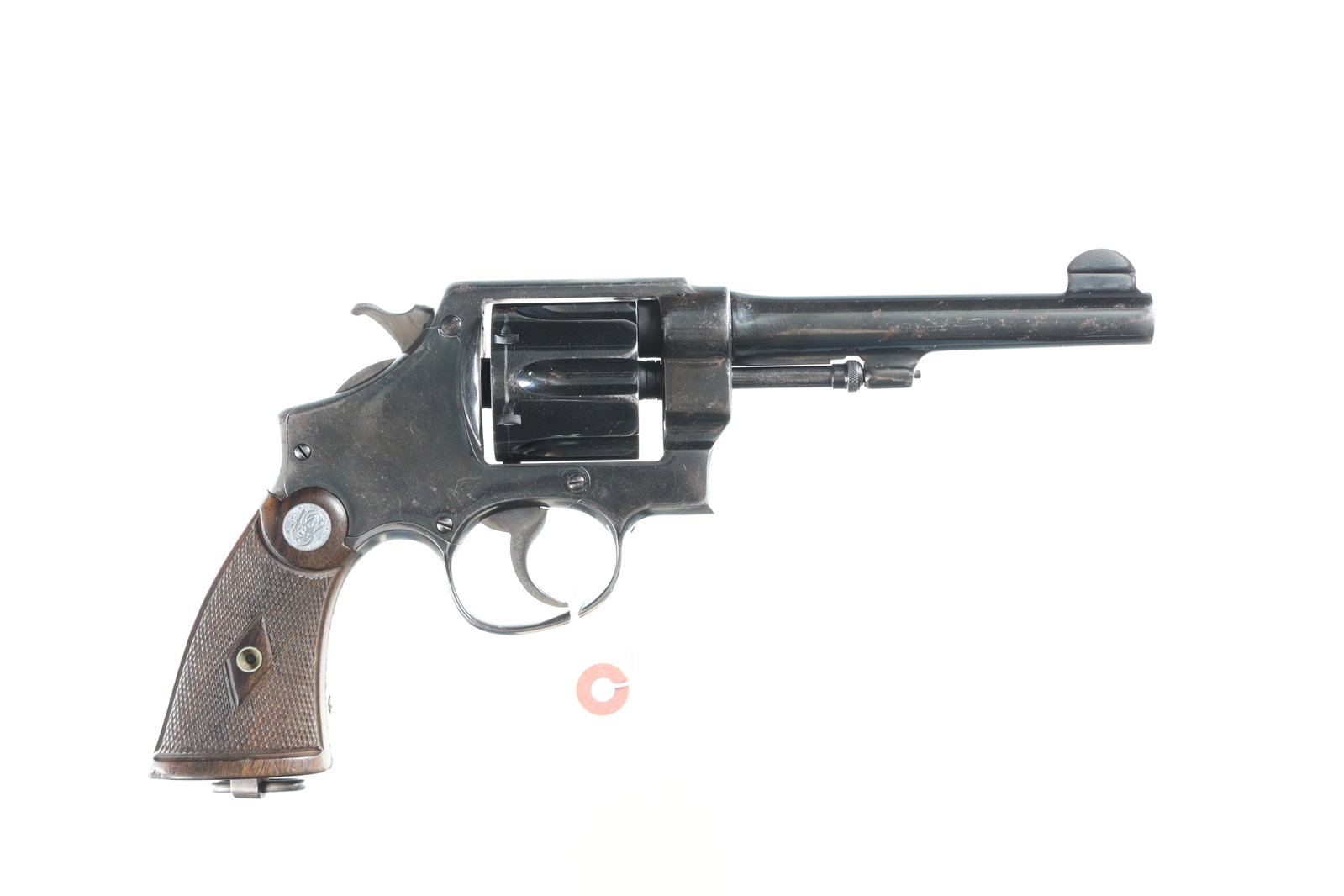 Smith & Wesson 1917 Revolver .45 ACP: .45 ACP Serial # NSN Inside of grip panels inscribed "Carl Lindemann Jr.", heel has "C.L. JR." electro-penciled on it. The S/N was removed from the frame during refinishing, but "23576" remains on bot