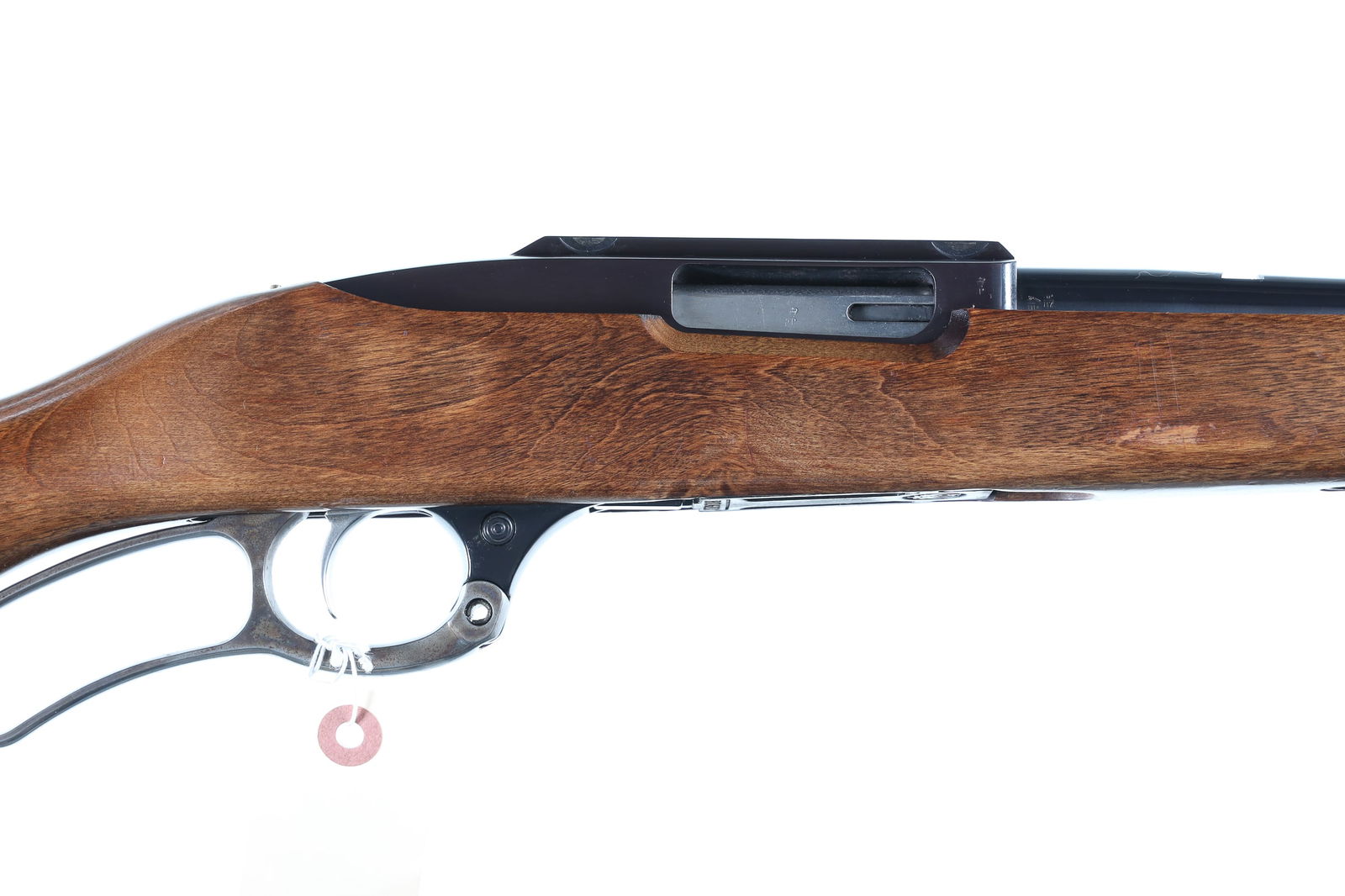 Ruger 96 Carbine Lever Rifle .44 Mag: .44 Mag Serial # 640-11797 Lever action with detachable rotary magazine, metal is excellent with minor finish loss at muzzle, stock is very good with minor finish loss and some bruises. Action operate