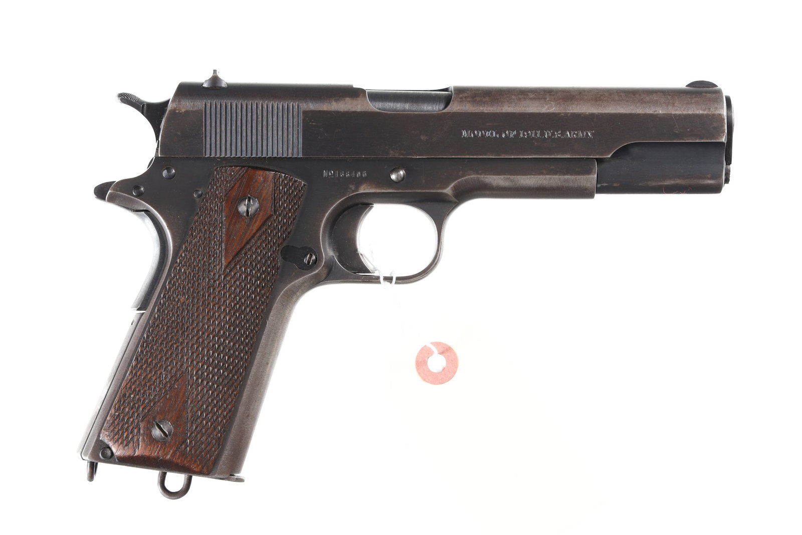 WW1 Colt 1911 US Army Pistol .45 ACP: .45 ACP Serial # 166406 Colt Model 1911 Government Model produced in 1917 with diamond pattern checkered walnut grips. Gilbert Stewart inspected with Long trigger, Long wide hammer. Short grip safety 