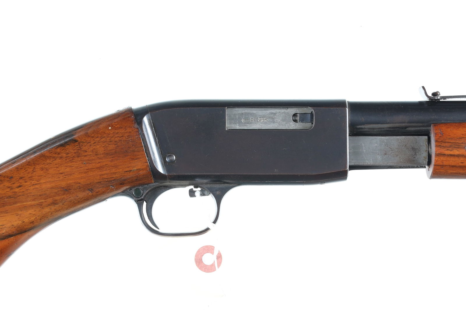 FN Browning Trombone Slide Rifle .22 lr: .22 lr Serial # 64143 FN Trombone 22 pump with Blue finished metal and varnished 2 piece stocks with steel butt plate. Threaded Bbl for suppressor and drilled for scope use. Metal is very good with li