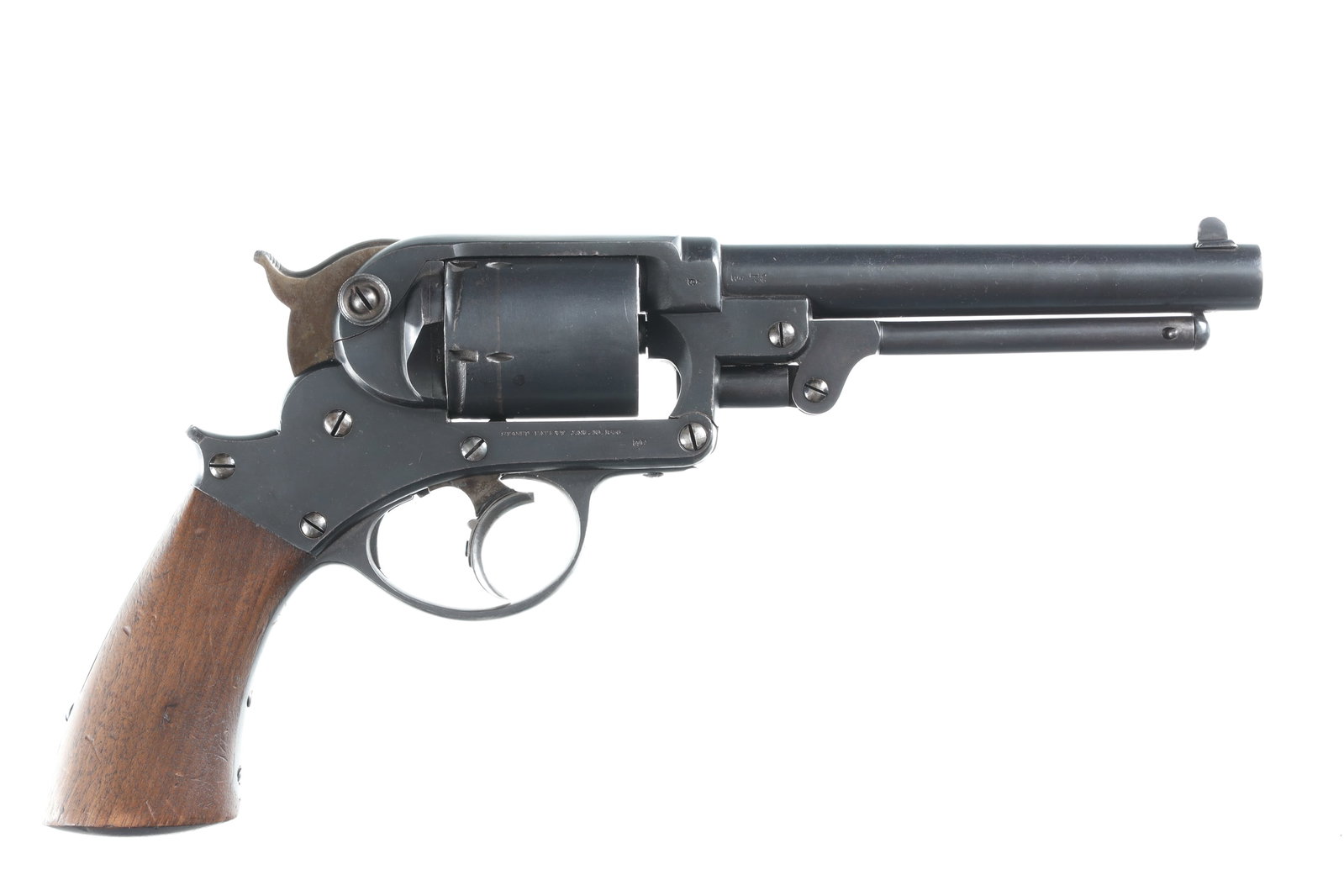 Starr Arms 1858 Army Revolver .45 CF: .45 CF Serial # 5724 Very good as Belgian refinished at time of conversion with excellent bore and chambers, stocks are very good, cylinder fails to rotate. Manufactured in the late 1850s to early 186