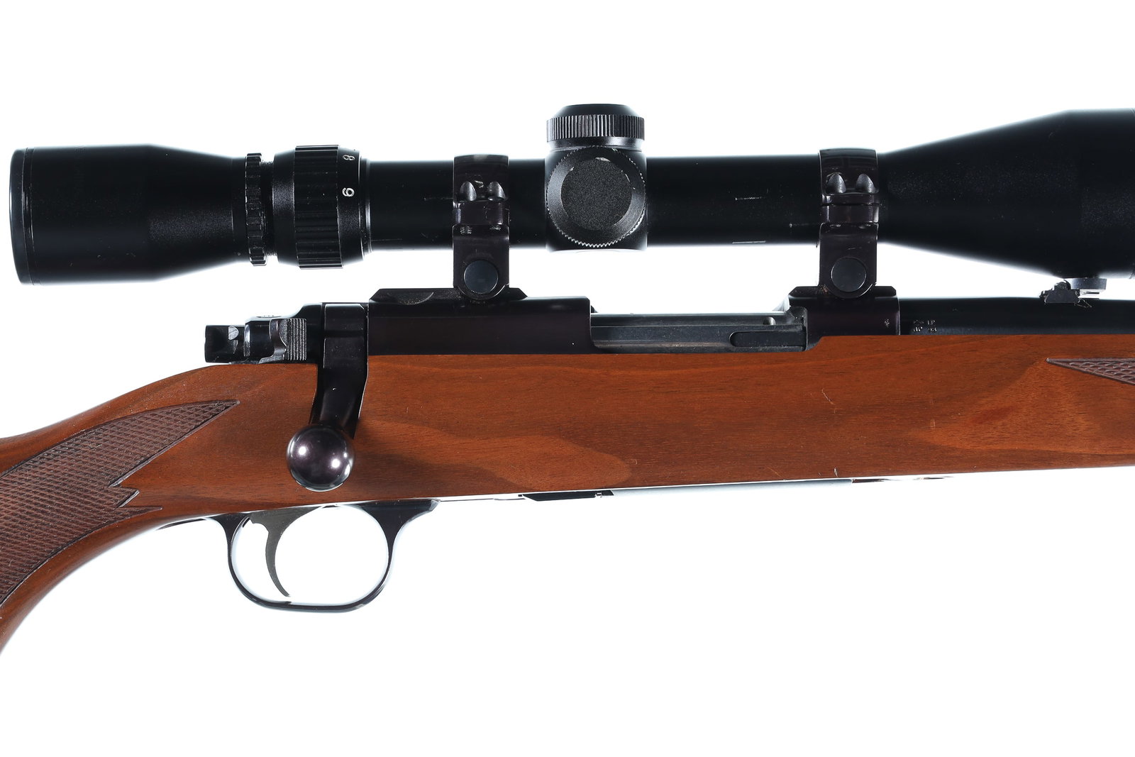 Ruger 77/44 Bolt Rifle .44 Mag: .44 Mag Serial # 740-05327 Ruger M77 /44 Rifle with blue finish, rotary magazine and varnished walnut stock with 3-9 BSA scope mounted in factory 1" rings. Condition, exceptionally fine with bright bo