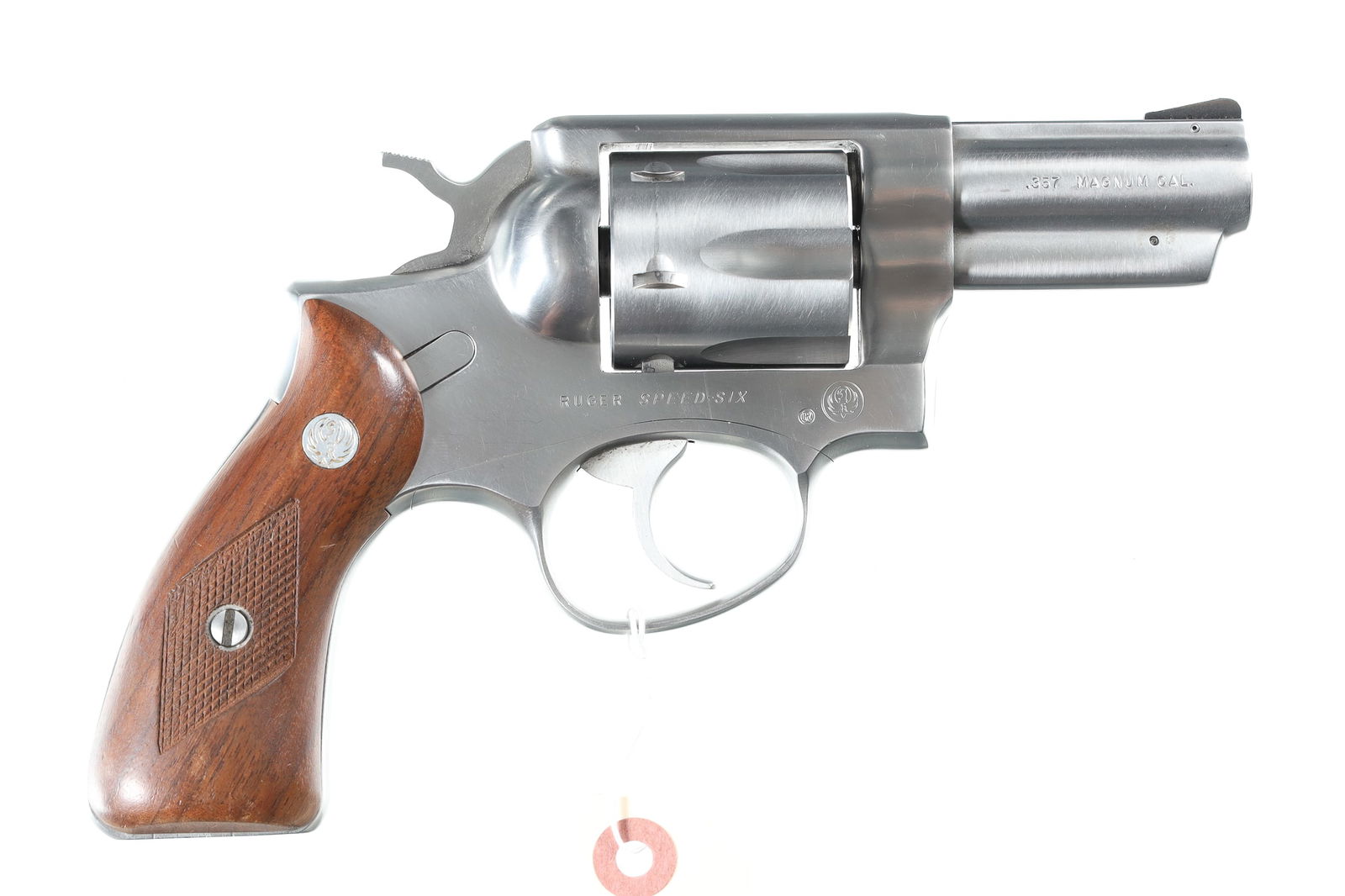 Ruger Speed Six Revolver .357 mag: .357 mag Serial # 158-41813 Ruger Speed Six with 2-3/4" Bbl, Stainless steel .357 Magnum with 6 shot fluted swing out cylinder. Single & Double action with round butt frame and factory checkered walnu