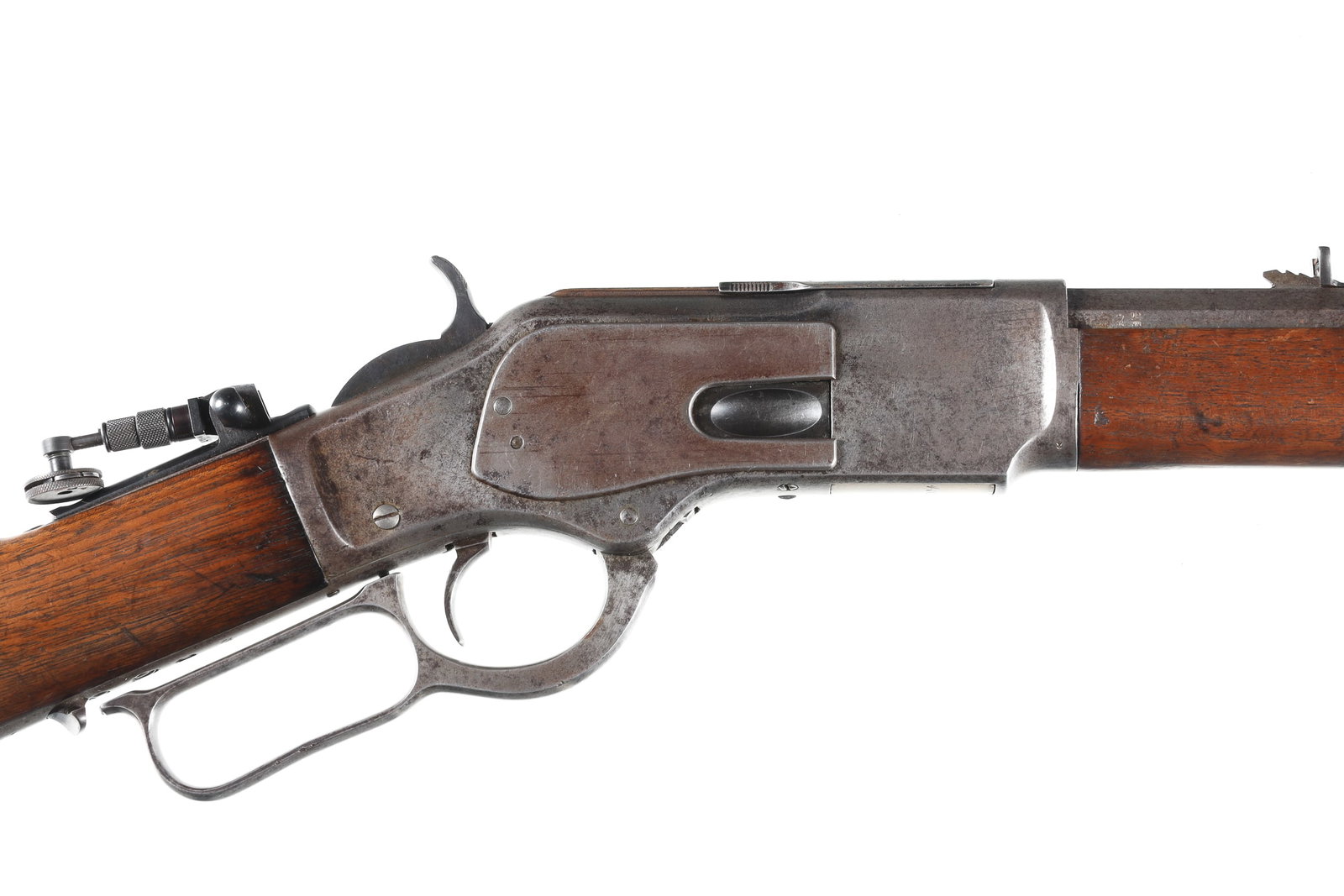 Winchester 1873 Lever Rifle .44-40: .44-40 Serial # 166416A Winchester Model 1873 3rd model Mfg, 1884. 44-40 Cal rifle with 1/2 octagon / round Bbl, Varnished walnut stocks and tang sight. Crescent butt plate with trap for cleaning rod.