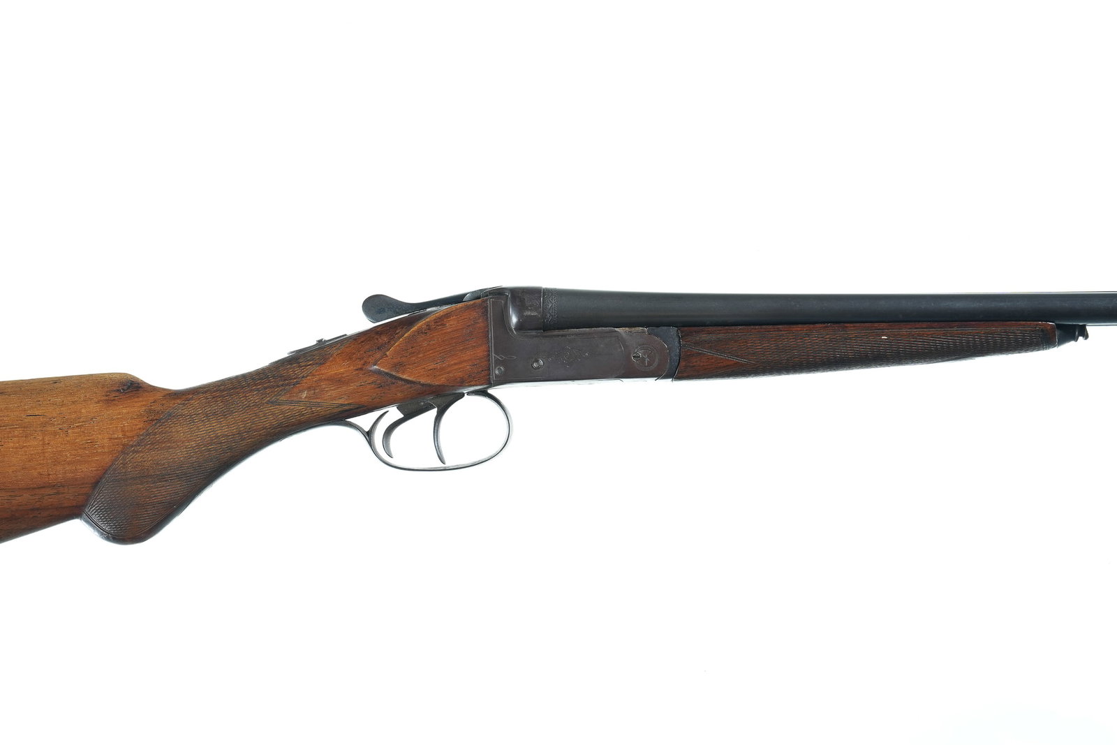 Belgium Boxlock SxS Shotgun .410: .410 Serial # 2197 Belgian 410 Double shotgun with Box Lock action and top lever opener. Choked Full & Full with 2 1/2" chambers. 14" LOP. Condition, Good with finiush having toned to patina. Barrels 