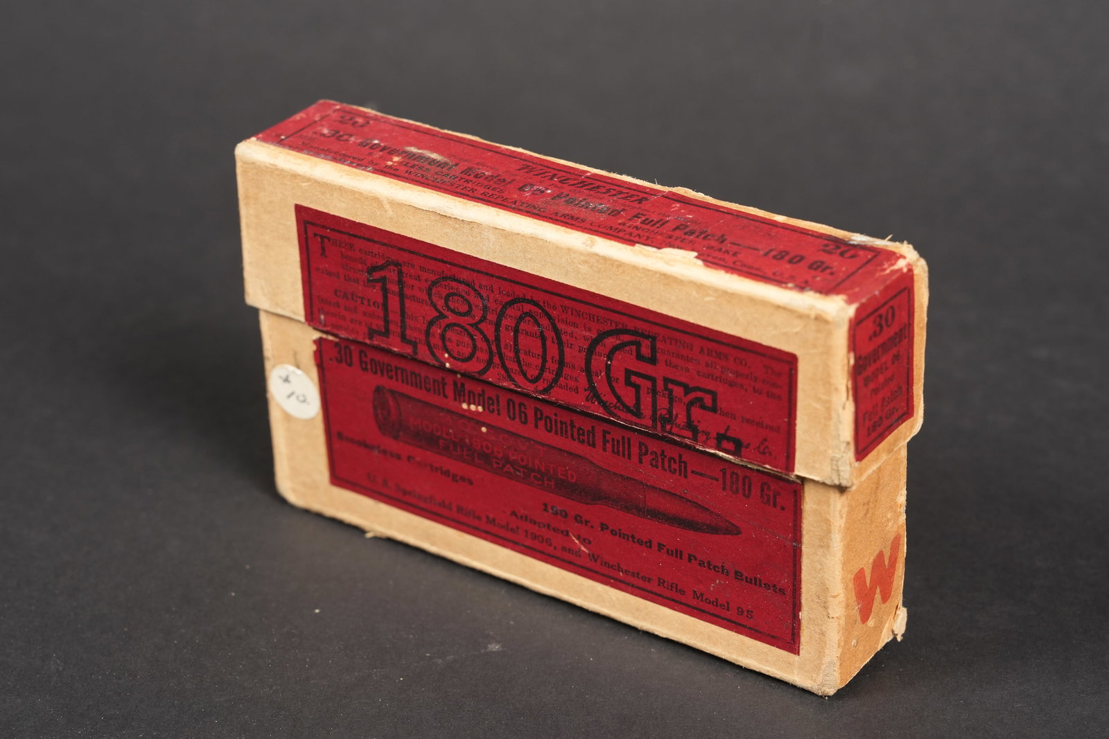 Vintage Box Winchester .30-06 Ammo: Vintage box of Winchester .30 Government (.30-06) model 08 pointed full patch 180gr ammo, 20 rds