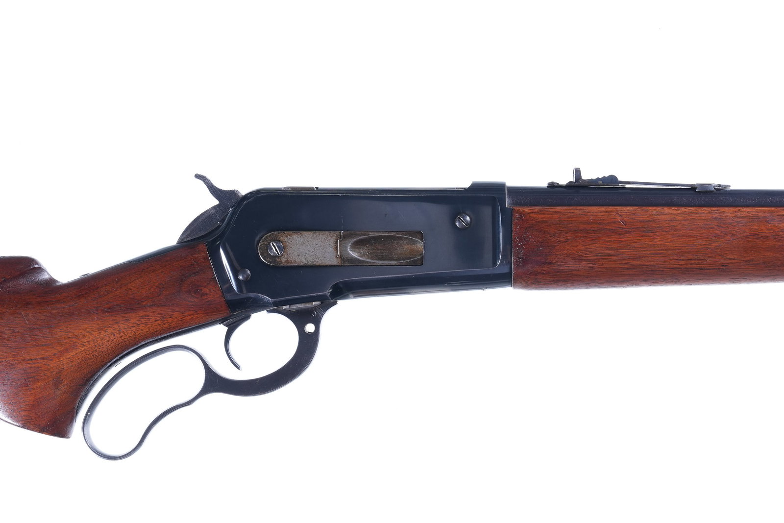 68019 Winchester 71 Lever Rifle .348 Win: .348 Win Serial # 44094 Winchester Model 71 Cal, 348 Win Mfg 1956 with 24" Bbl Ramped front blade sight with elevation adjustable rear sight. Varnished walnut stocks with checkered steel butt plate. C