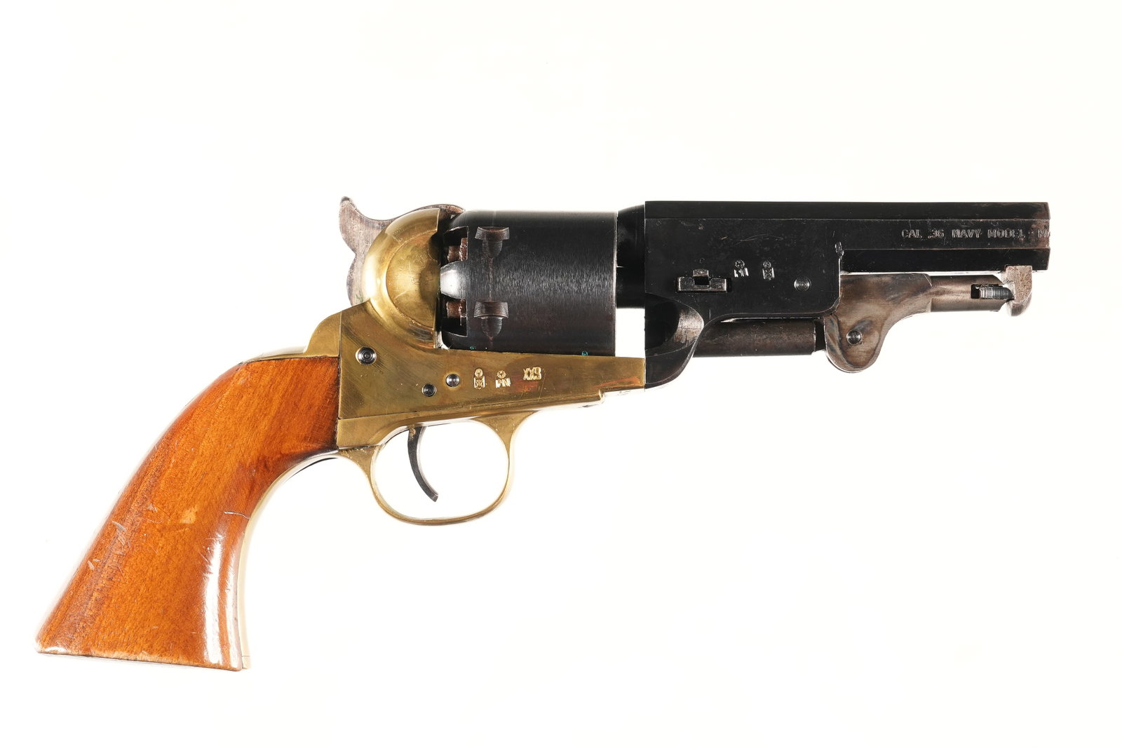Unknown Perc Revolver .36 Cal: .36 Cal Serial # 25128 No4473 Good overall condition as customized, barrel shortened to 4 1/4". Mechanically excellent.