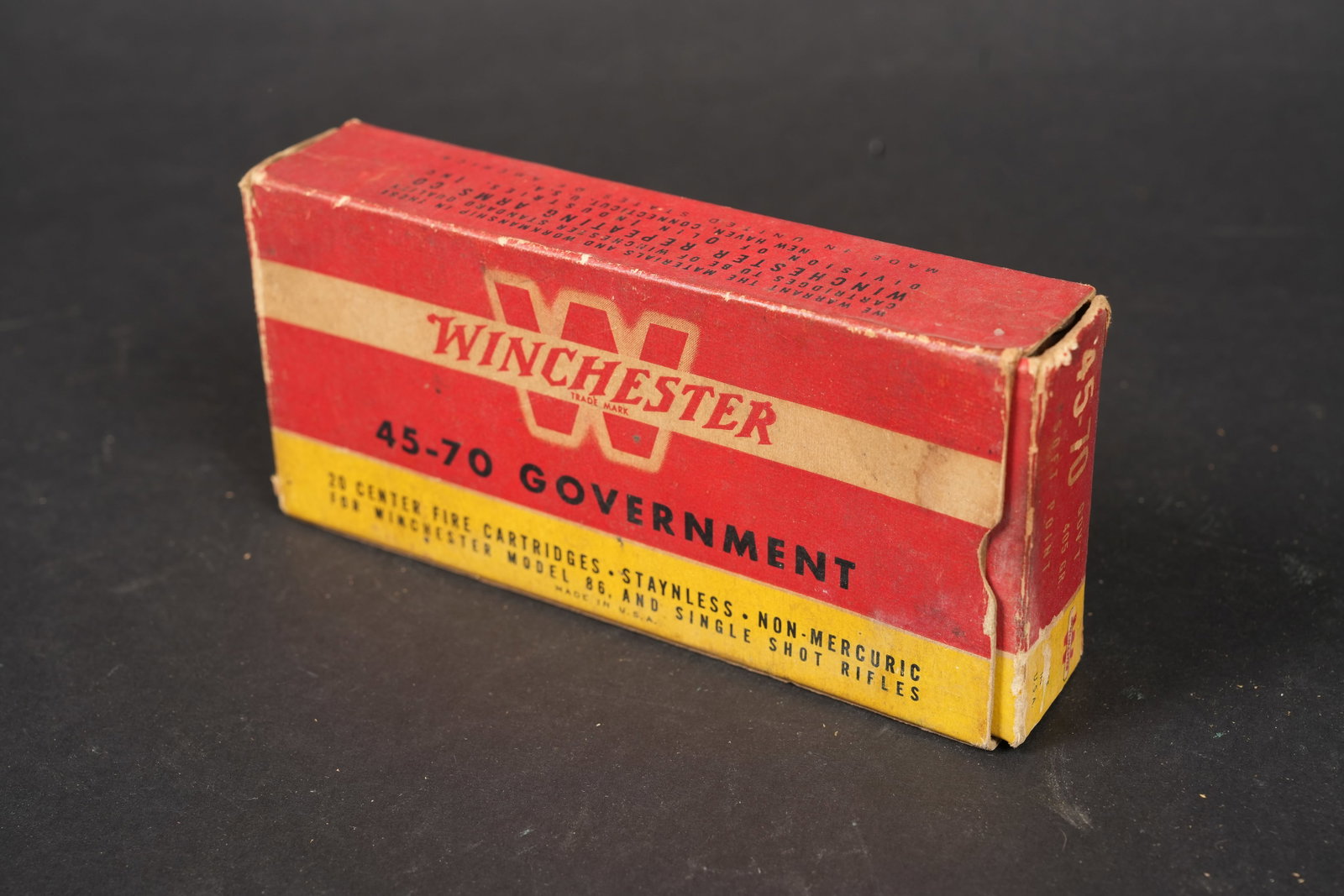 Box of Vintage Winchester .45-70 Gov't Ammo: 1 box of vintage Winchester .45-70 gov't ammo, 20 rds