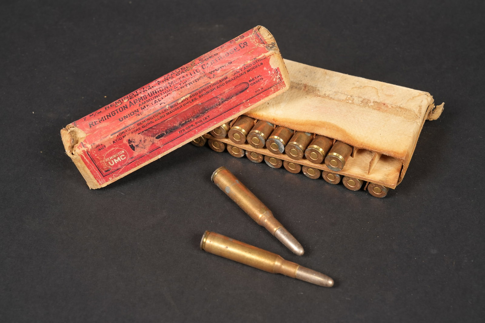Box of Vintage Remington 7mm Ammo: 1 box of Vintage Remington UMC 7mm Remington & Mauser ammo, 20 rds