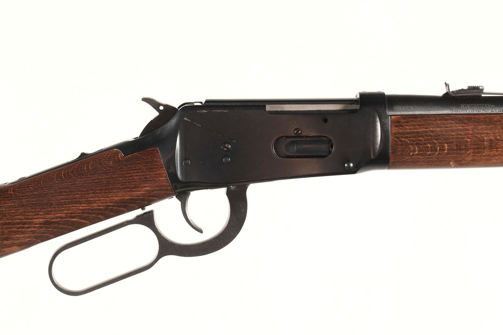 A3963 Winchester 94AE Trapper Lever Rifle .357 mag: .357 mag Serial # 6531921 Winchester Model 94 AE Trapper with saddle ring and tang safety. .357 Mag with 13 1/2" LOP. Open sights. Condition, Very good with 97% finish remaining, excellent bore and me