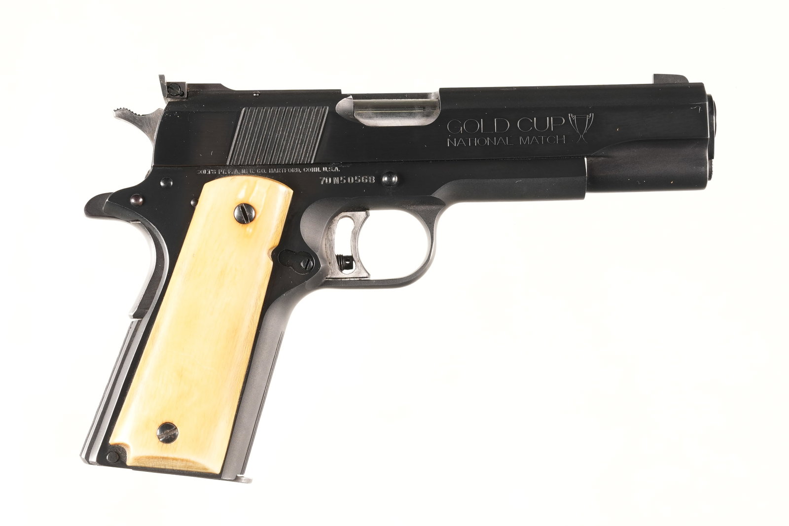 A4293 Colt Gold Cup NM Pistol .45 ACP: .45 ACP Serial # 70N50568 Colt MK IV Series 70 Gold Cup National Match in excellent plus overall condition. Manufactured in 1978. Barrel 5" Modern