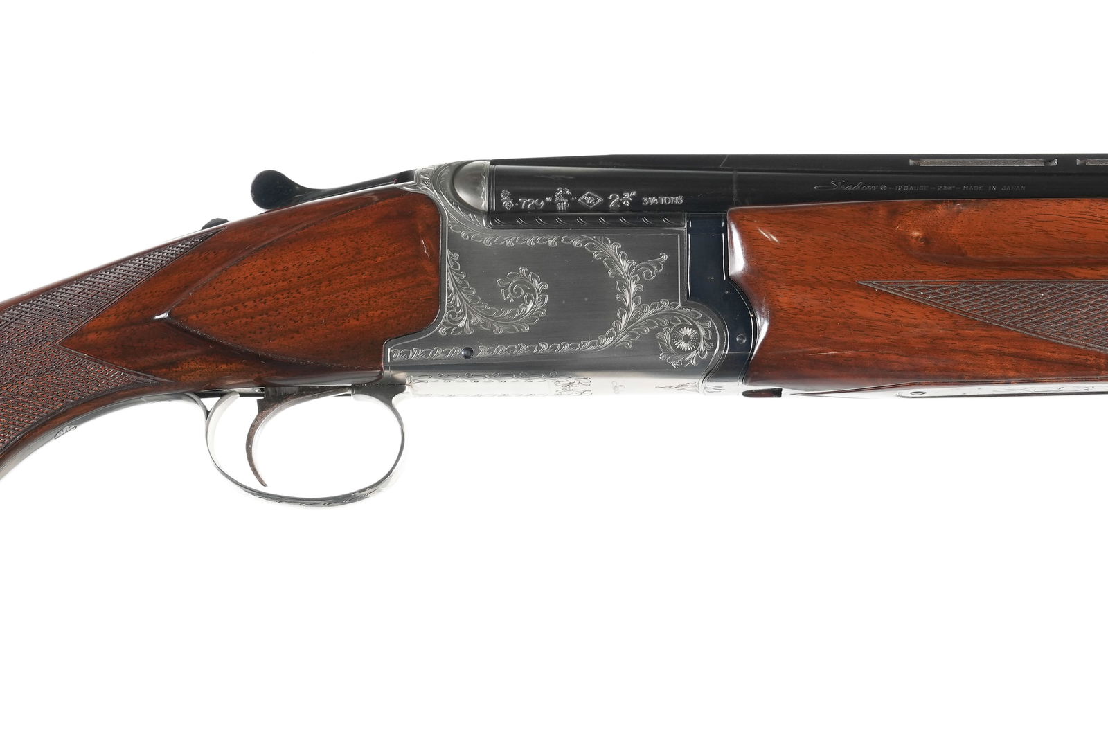 A2781 Nikko Shadow Skeet O/U Shotgun 12ga: 12ga Serial # K803706 Nikko Shadow Skeet , 26" vent rib 2 3/4" chamber Choked Skeet & Skeet with 2 n3/4" chamber. Single selective trigger with ejectors. 14" LOP 1 1/2" DAC 2 1/4" DAH 7 Lbs 7 oz. Neut