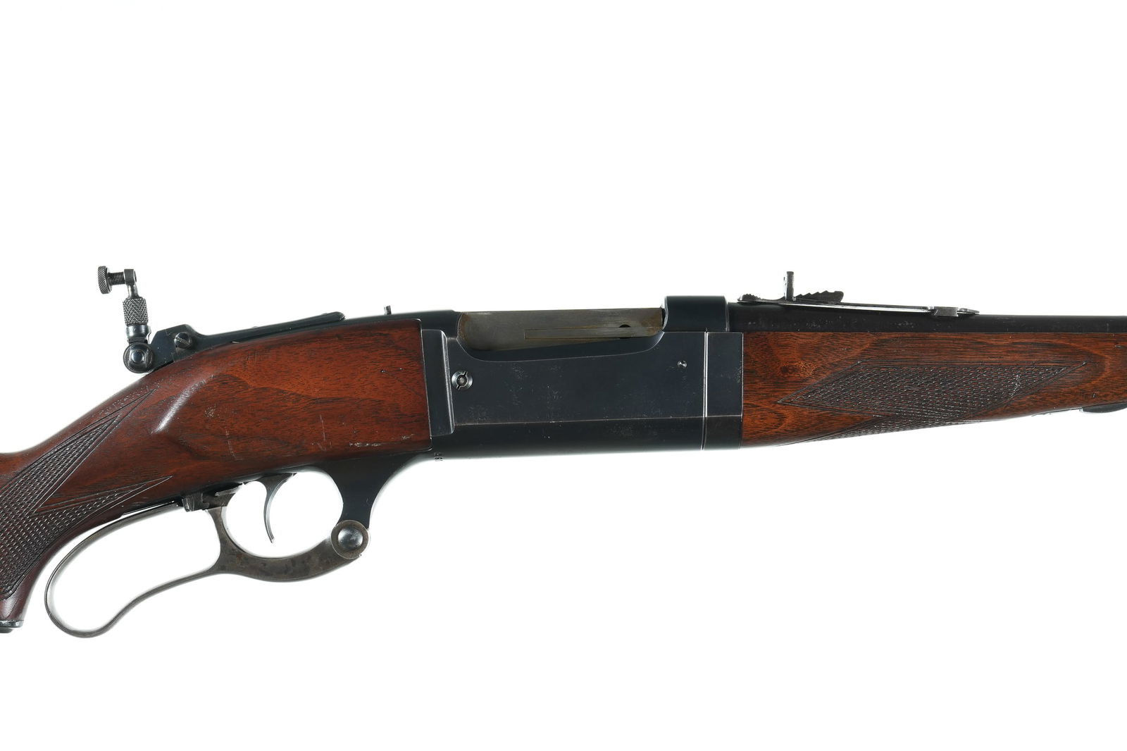 A2049 Savage 1899H Takedown Lever Rifle .30-30: .30-30 Serial # 260569 Savage Model 1899 H Savage High power with takedown action, brass cartridge counter, and steel cocking indicator with Lyman folding tang sight. Case colored lever. Barrel marked