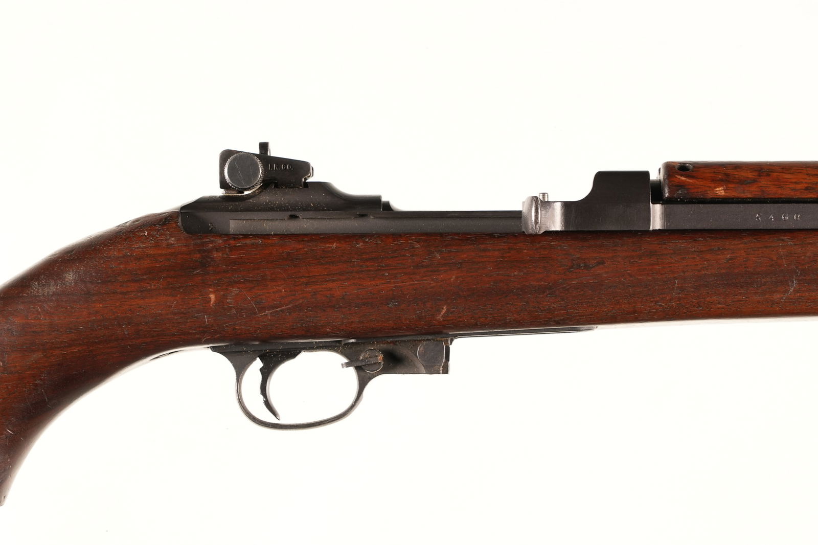 A4829 Inland Bavarian police M1 Carbine Semi Rifle: .30 Carbine Serial # 6215460 WW2 Inland M1 Carbine later issued to the Bavarian Rural police and so marked on receiver bridge, Trigger guard has further markings LGKST0170. . Type 3 M1 carbine configu