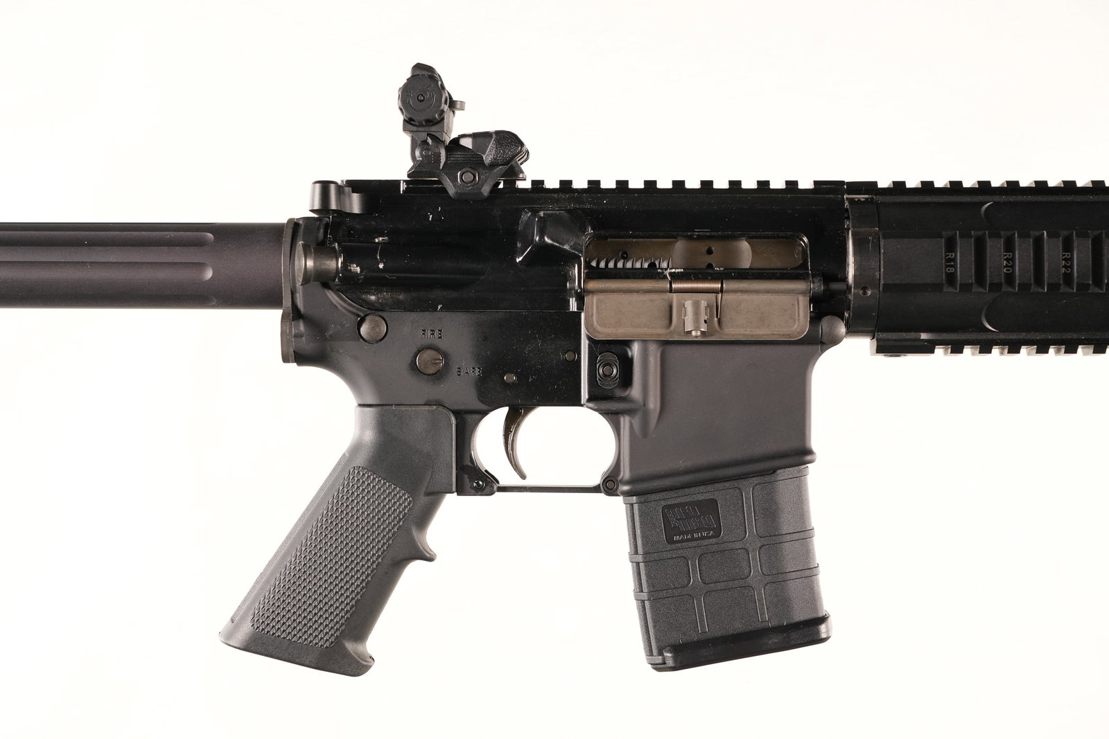 A4847 PSA PA-15 Pistol .223 Wylde: .223 Wylde Serial # 182184 PSA PA-15 AR platform pistol with 7" .223 cal, Bbl with Wildey chamber. 20 round magazine. Flip up sights and 7" forward rail assembly. Condition, Very fine with 98% finish.