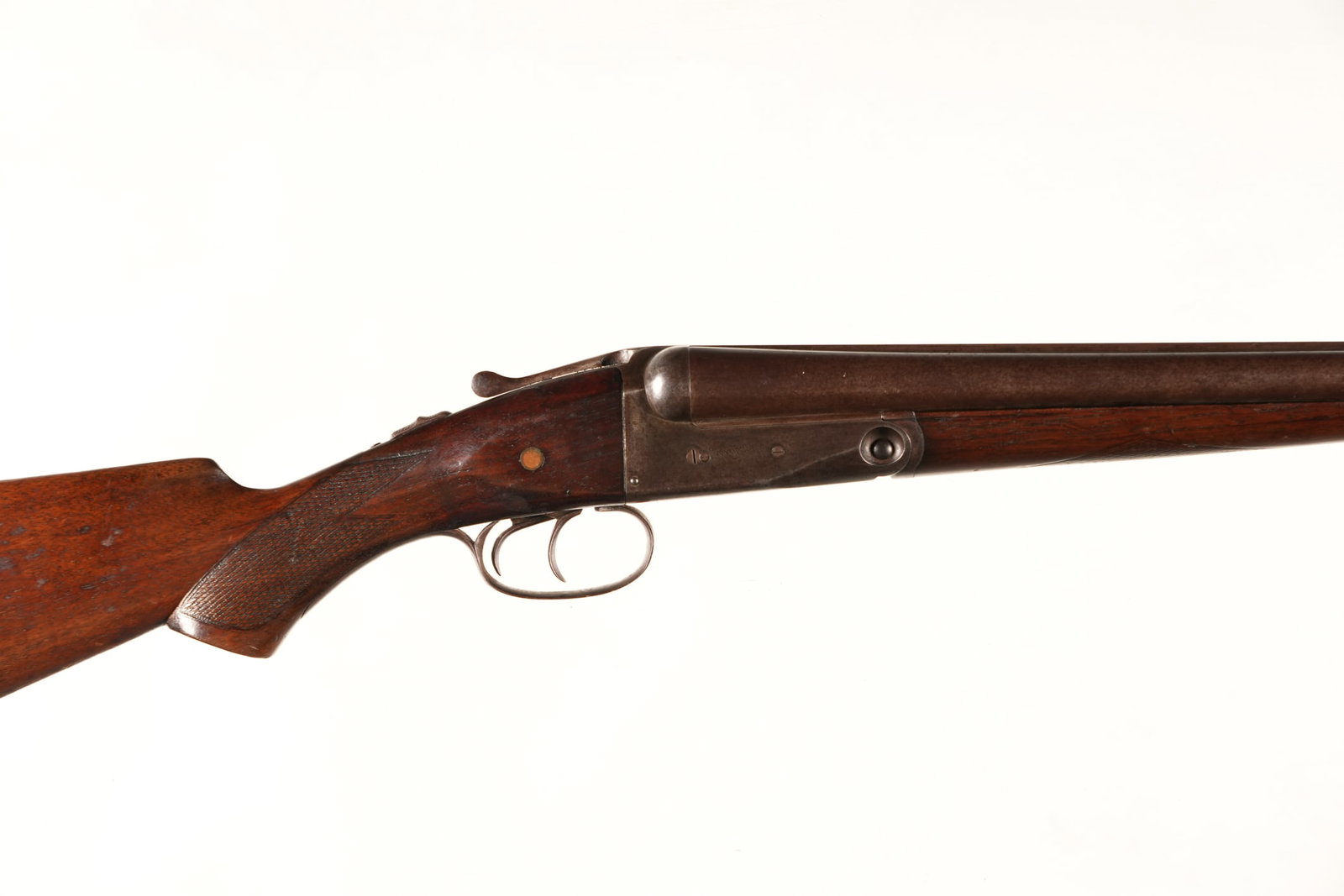 A4797 Parker Brothers Trojan SxS Shotgun 16ga: 16ga Serial # 186965 Parker Brothers Trojan Model 16 Ga double SxS with 28" Bbl 2 5/8" chambers choked Full & Mod Mfd, 1919. Varnished checkered pistol grip walnut stocks with plastic butt plate 14" L