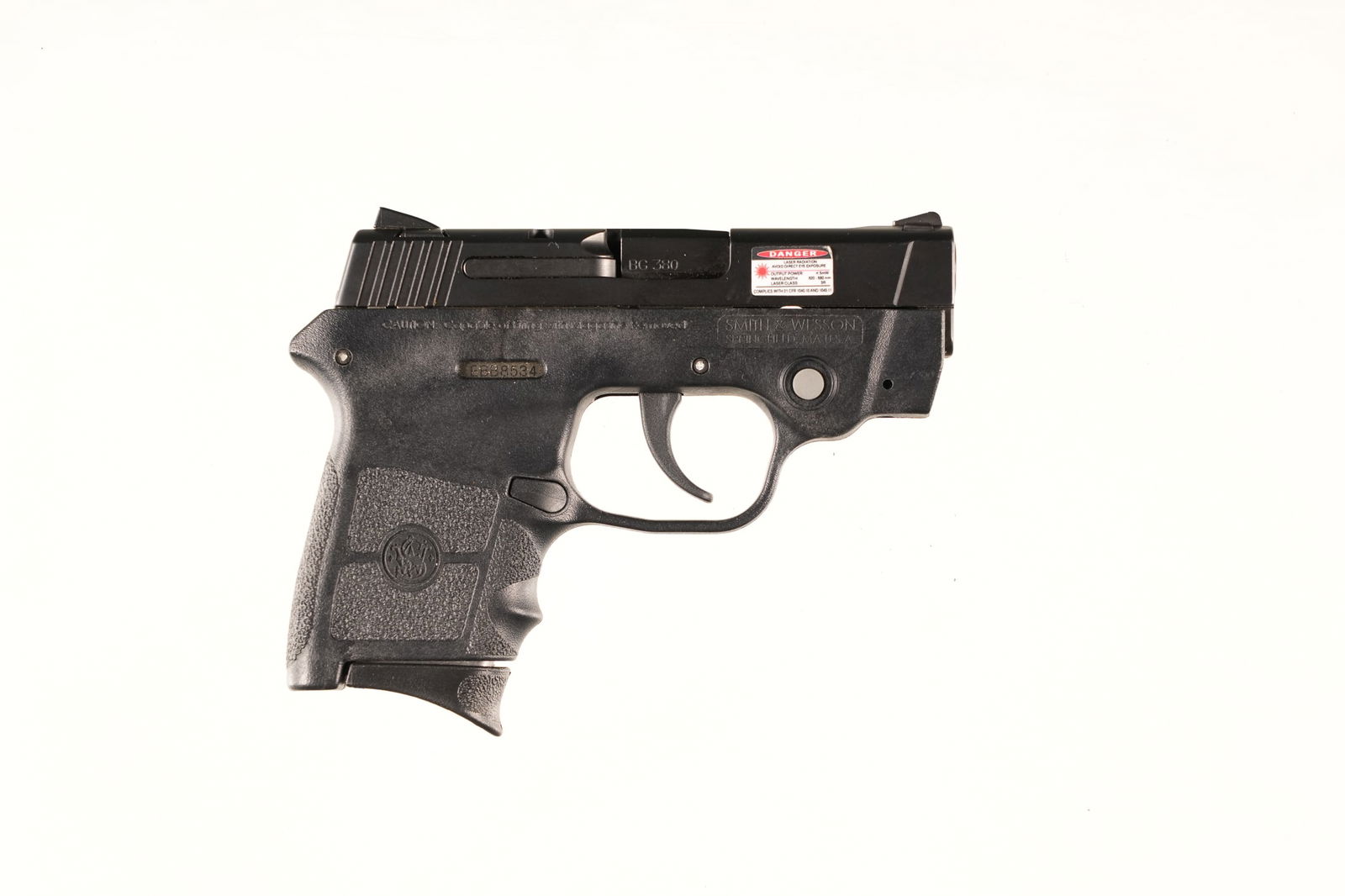 A4890 Smith & Wesson Bodyguard Pistol .380 ACP: .380 ACP Serial # EBB8534 Smith & Wesson Model .380 Body Guard with polymer frame and factory laser sight. 6 round magazine. condition, Very good with excellent bore and mechanically fine with dim las