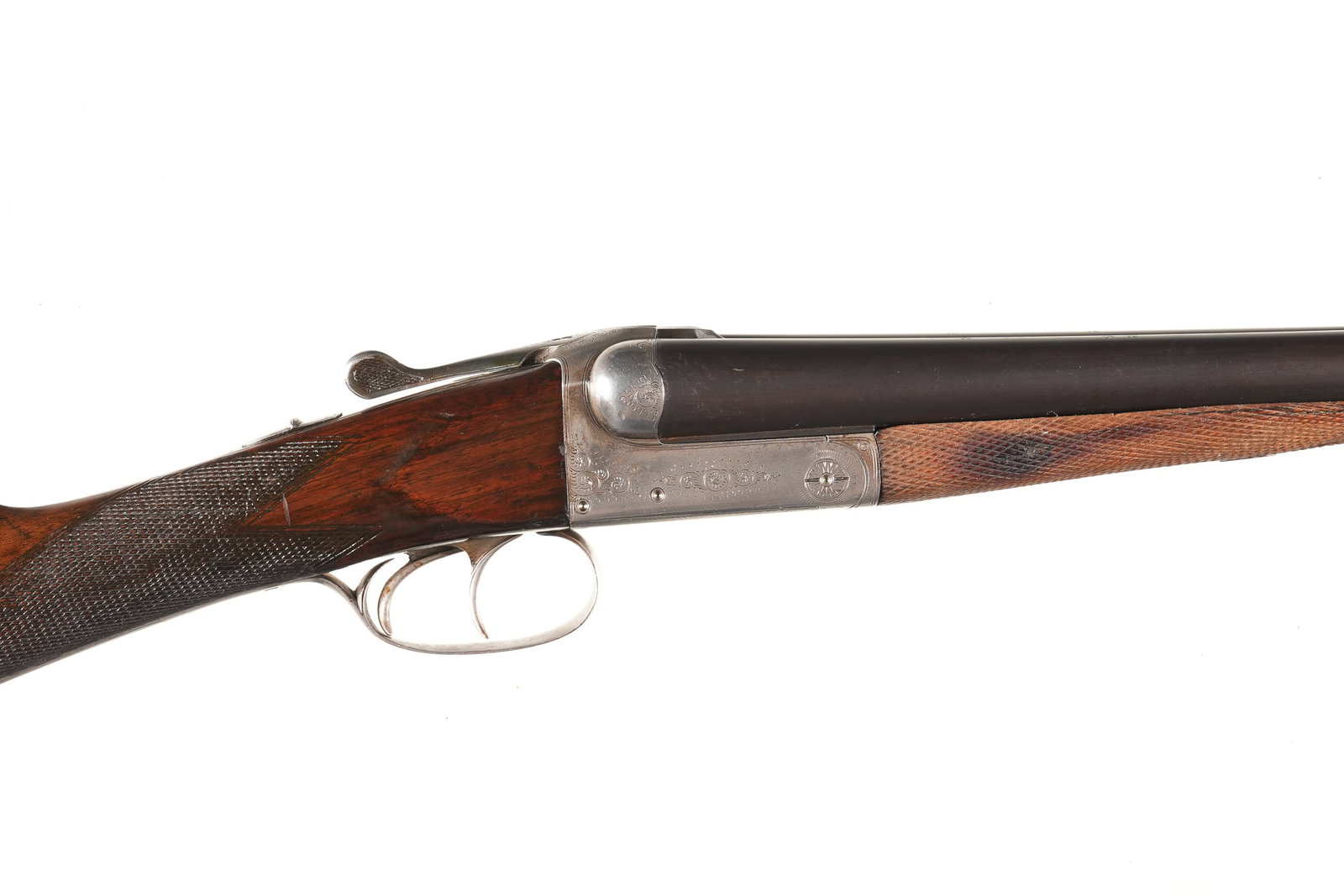 A4454 L. Chobert Boxlock SxS Shotgun 16ga: 16ga Serial # 995 L. Chobert 16 Ga, French Double with double triggers and lifter extractors. Choked Full & Mod with 2 3/4" chambers. 14" LOP. Condition, Good as earlier refinished with bright bores a