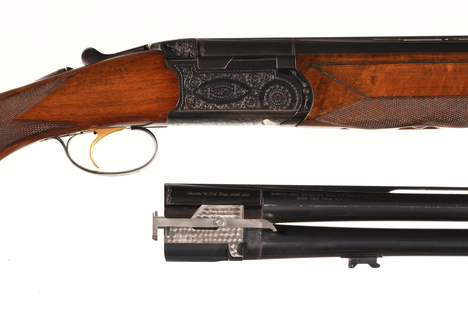 Beretta BL-4 2 Bbl Set O/U Shotgun 12ga: 12ga Serial # P55146 Beretta Model BL-4 2 Barrel set 12 ga with 28 & 30" Bbl's 2 3/4" chambers choked (30") Full & IM (28") Full & IC. Single selctive trigger with ejectors. Trap configuration stock w